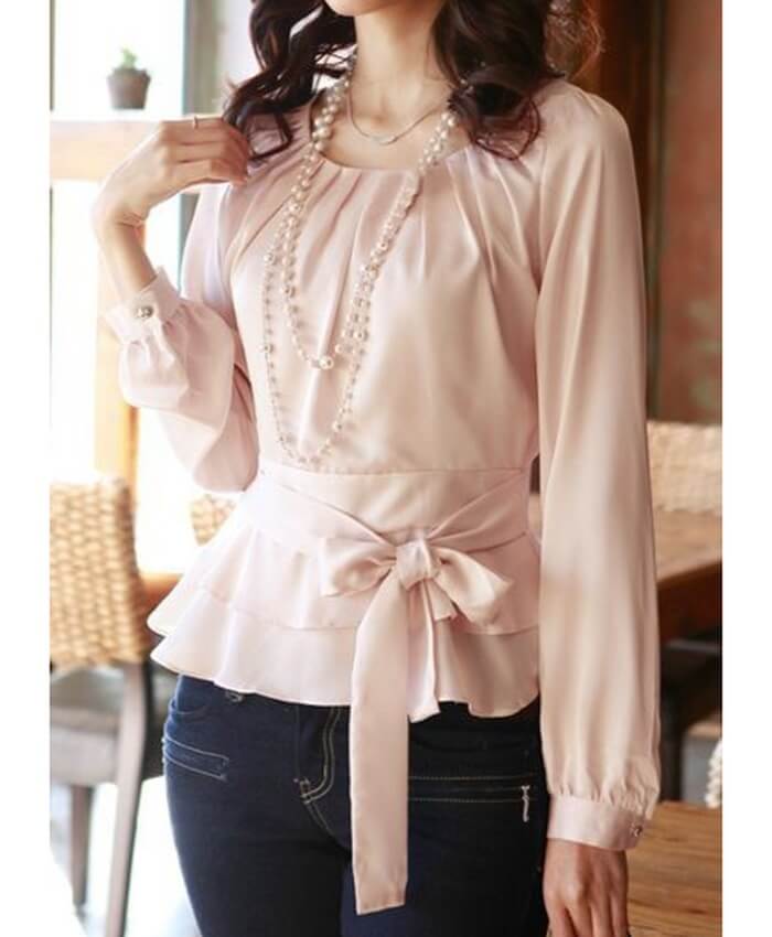 Long Sleeve Peplum Layered Hem Blouse